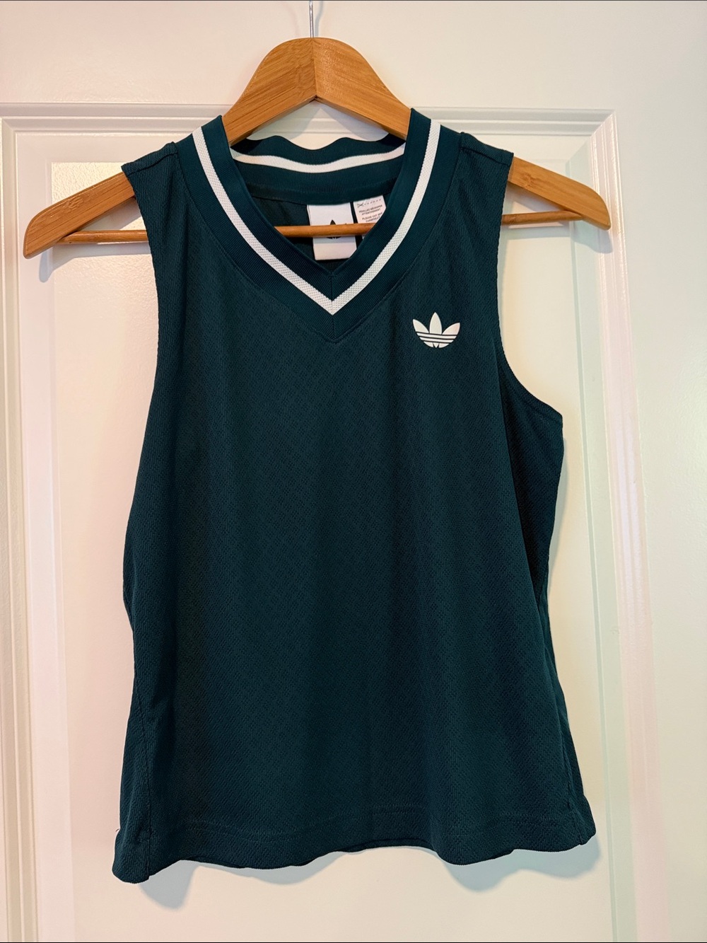 adidas Originals Green V‑Neck Trefoil Tank with White Trim